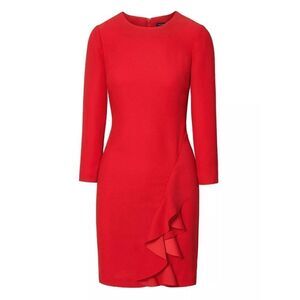 ❤️ BANANA REPUBLIC Ruffle 3/4 Sleeves Classy Shift Red Dress SIZE 0